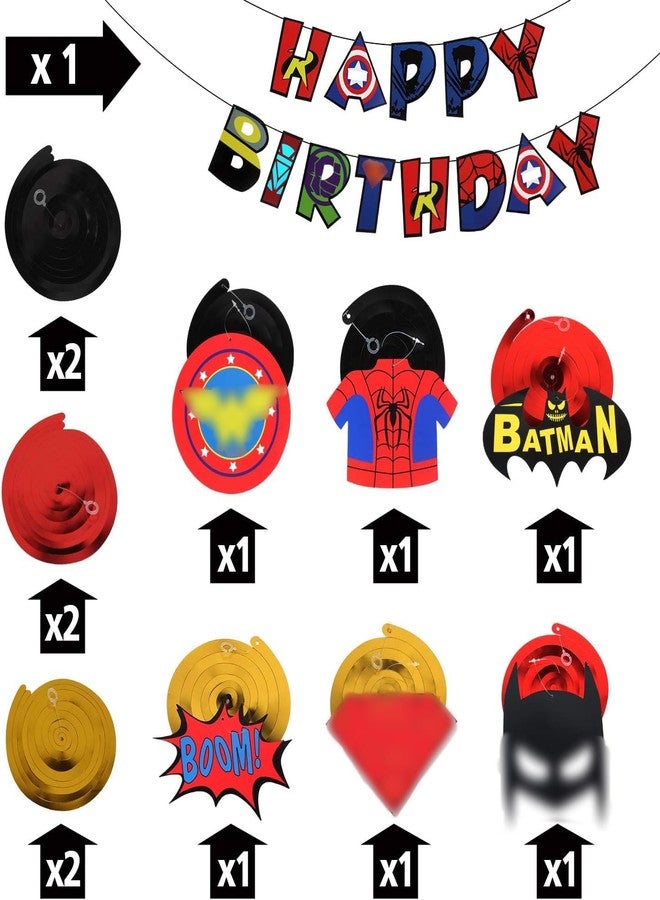LINGTEER Superhero Decorations Set - Happy Birthday Bunting Banner Superhero Hanging Swirls Streamers Action Sign Perfect for Kids Birthday Party Decorations. - Image 2