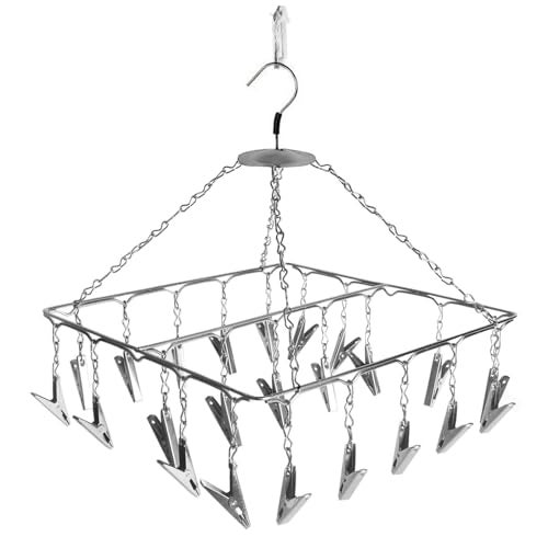 PANCA 25 Clips Stainless Steel Cloth Drying Hanger | Square Clothes Drying Stand with Hooks for Baby Clothes, Undergarments & Small Laundry Items | Space-Saving Hanging Dryer Rack for Home - Image 1