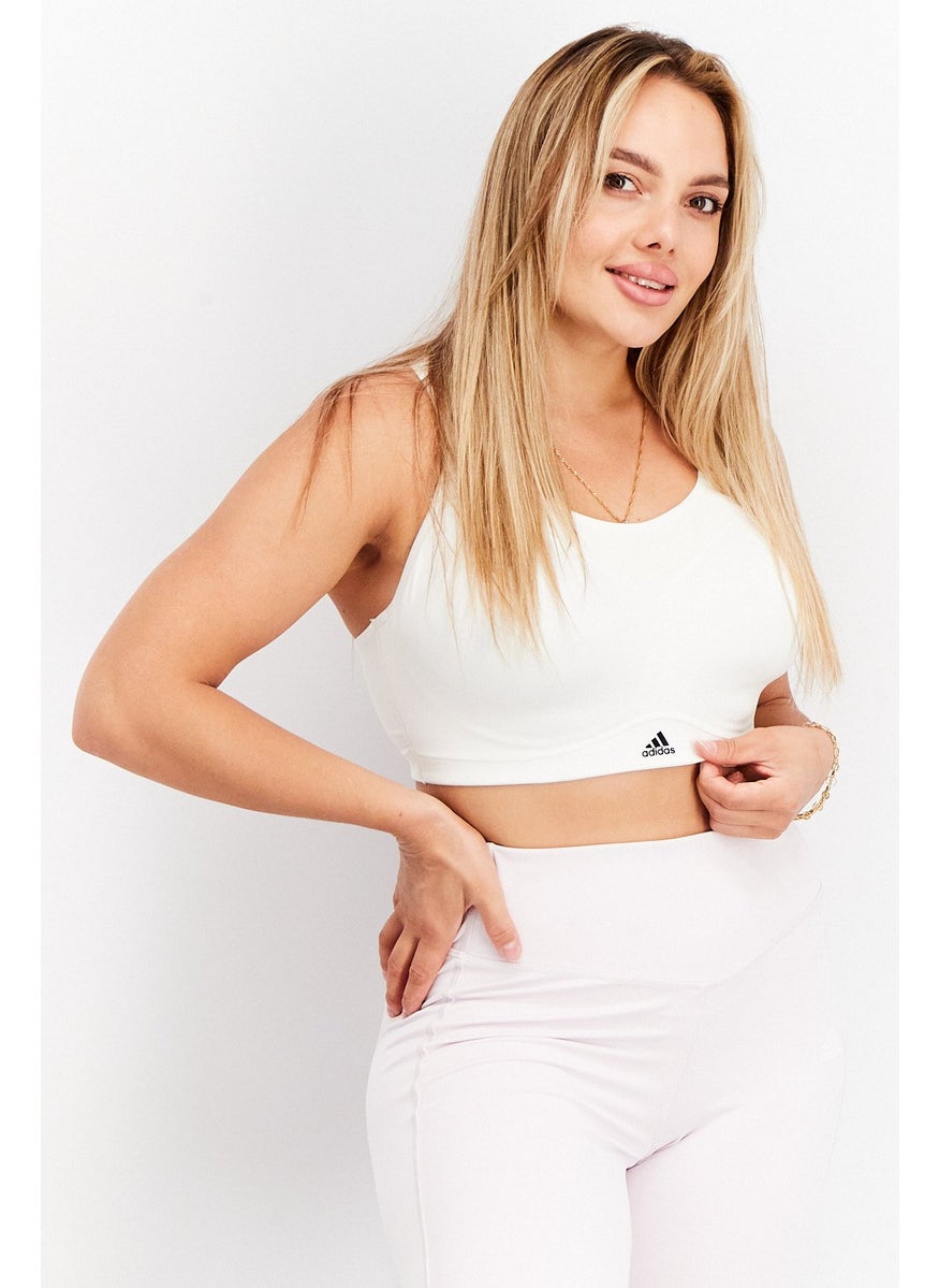Adidas Women Brand Logo Padded Sports Bra, White  - Image 1