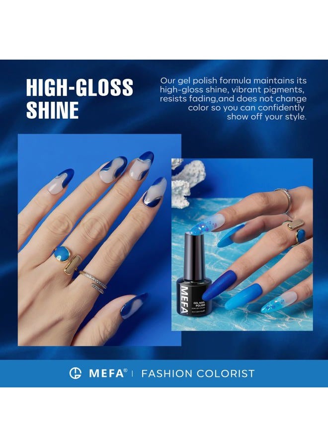 MEFA طقم طلاء أظافر جل أزرق، 6 ألوان، طلاء أظافر أزرق بحري، أزرق ياقوتي، طلاء أظافر أزرق غامق، جل لامع أزرق، مجموعة أدوات البداية، طلاء أظافر قابل للإزالة، تصميم فن الأظافر، هدية عطلة للنساء - Image 5