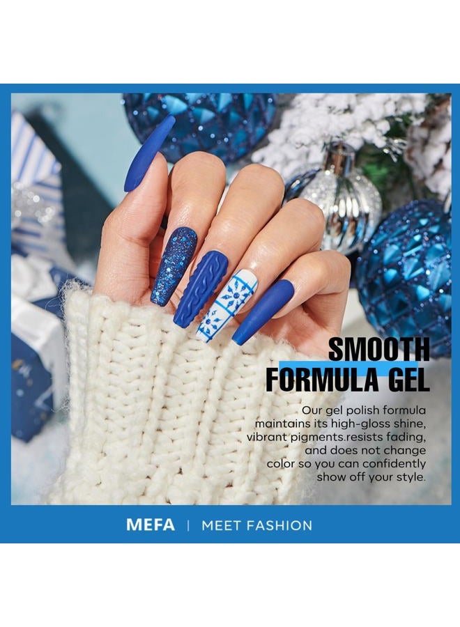 MEFA طقم طلاء أظافر جل أزرق، 6 ألوان، طلاء أظافر أزرق بحري، أزرق ياقوتي، طلاء أظافر أزرق غامق، جل لامع أزرق، مجموعة أدوات البداية، طلاء أظافر قابل للإزالة، تصميم فن الأظافر، هدية عطلة للنساء - Image 2