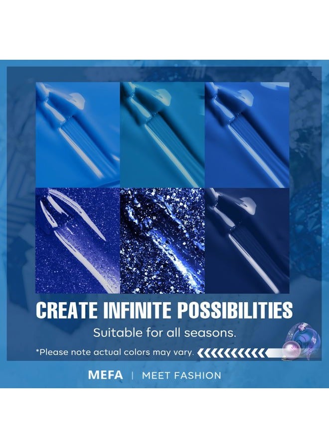 MEFA طقم طلاء أظافر جل أزرق، 6 ألوان، طلاء أظافر أزرق بحري، أزرق ياقوتي، طلاء أظافر أزرق غامق، جل لامع أزرق، مجموعة أدوات البداية، طلاء أظافر قابل للإزالة، تصميم فن الأظافر، هدية عطلة للنساء - Image 3