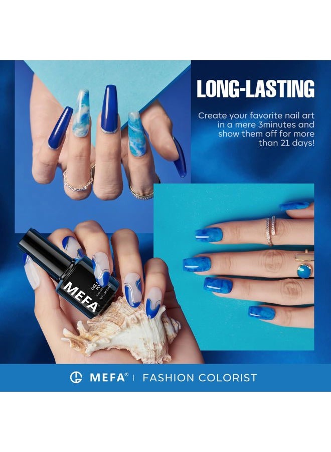 MEFA طقم طلاء أظافر جل أزرق، 6 ألوان، طلاء أظافر أزرق بحري، أزرق ياقوتي، طلاء أظافر أزرق غامق، جل لامع أزرق، مجموعة أدوات البداية، طلاء أظافر قابل للإزالة، تصميم فن الأظافر، هدية عطلة للنساء - Image 4