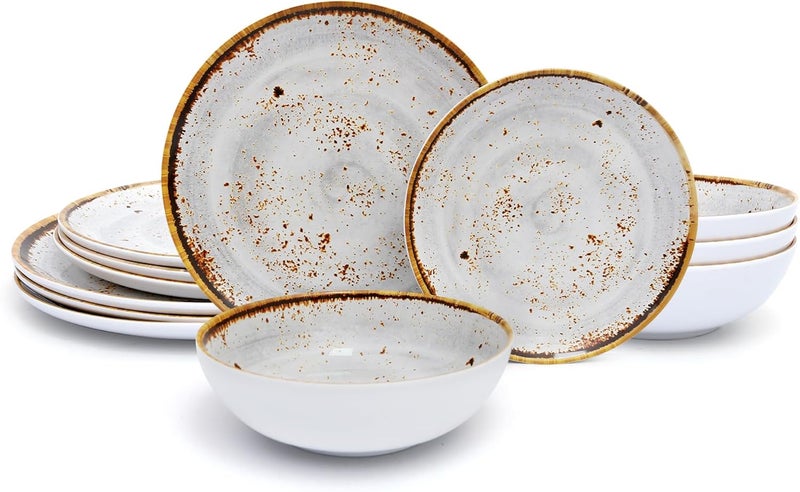 TP طقم أدوات المائدة 12 قطعة من TP - أطباق وأوعية من الميلامين مع أطباق غير قابلة للكسر وخفيفة الوزن لخدمة 4 أشخاص - Image 1