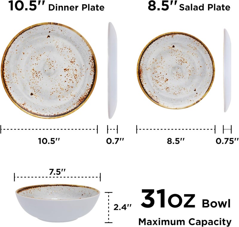 TP طقم أدوات المائدة 12 قطعة من TP - أطباق وأوعية من الميلامين مع أطباق غير قابلة للكسر وخفيفة الوزن لخدمة 4 أشخاص - Image 3