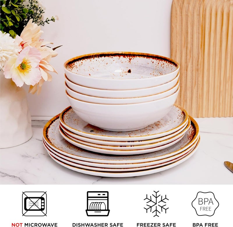 TP طقم أدوات المائدة 12 قطعة من TP - أطباق وأوعية من الميلامين مع أطباق غير قابلة للكسر وخفيفة الوزن لخدمة 4 أشخاص - Image 4