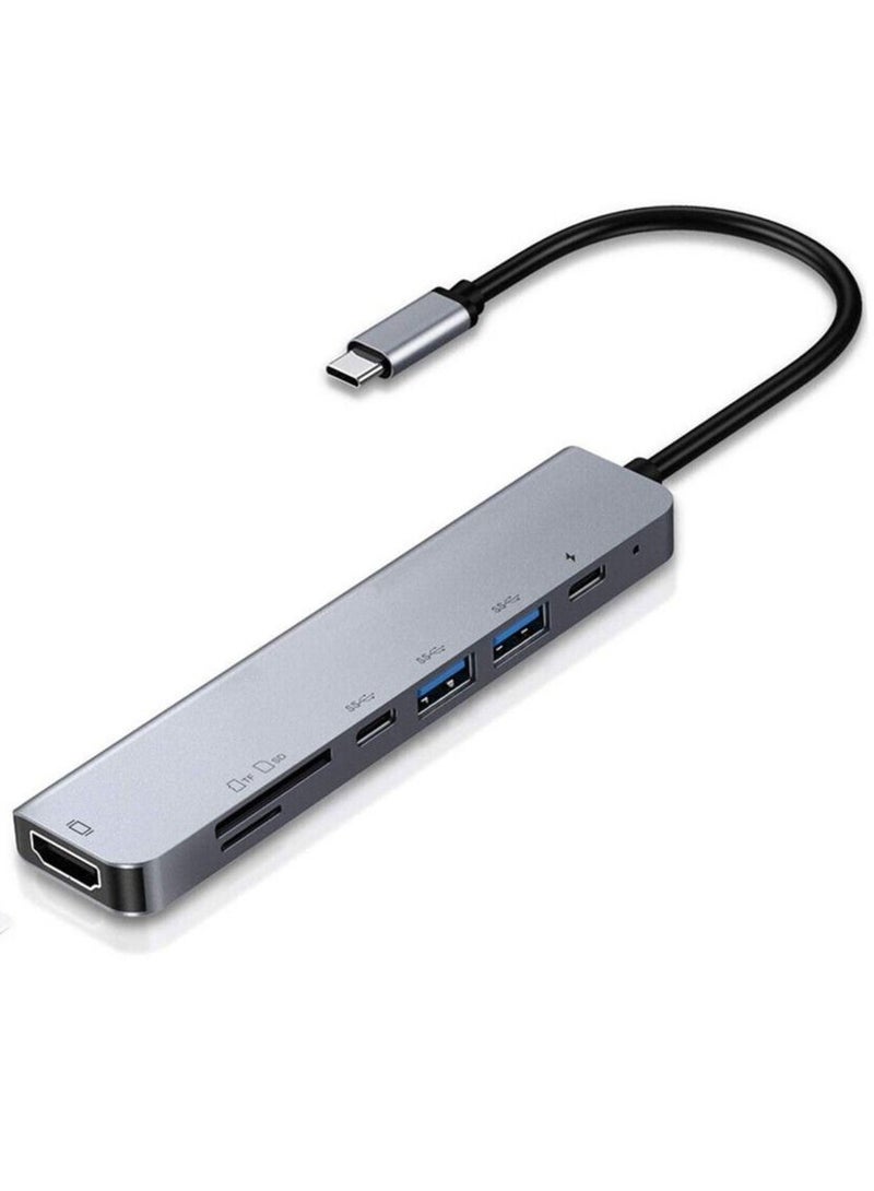 USB C Hub 7-in-1 Type C Adapter 3.0 Thunderbolt 4K HDMI PD SD TF Card Reader Mac - Image 1