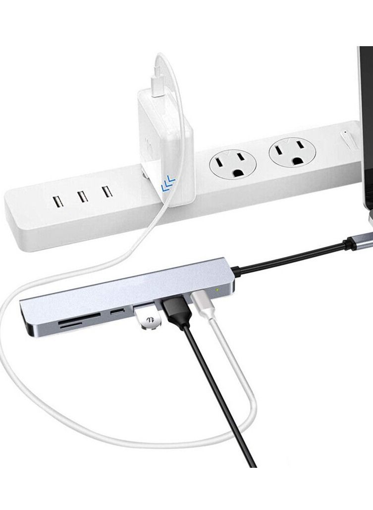 USB C Hub 7-in-1 Type C Adapter 3.0 Thunderbolt 4K HDMI PD SD TF Card Reader Mac - Image 2