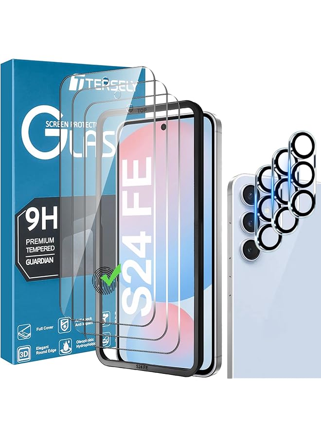 erorex 3 Plus 3 Pack 9H Tempered Glass Screen Protector For Samsung Galaxy S24 Fe 5G, With Installation Alignment Frame Support Fingerprint Unlock Anti Scratch Film Screen Protector  - Image 1