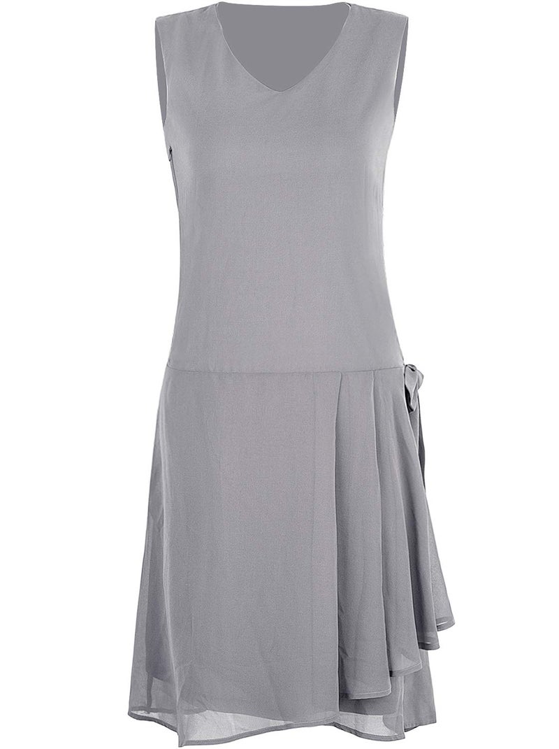 Vijiv Womens 1920s Inspired Flapper Dress High Tea Drape with Bow Fashion Roaring 20s Great Gastby Dress Silver Large - Image 1