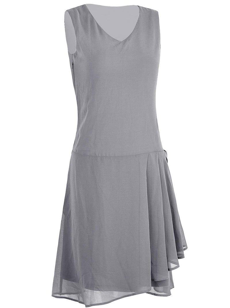 Vijiv Womens 1920s Inspired Flapper Dress High Tea Drape with Bow Fashion Roaring 20s Great Gastby Dress Silver Large - Image 4