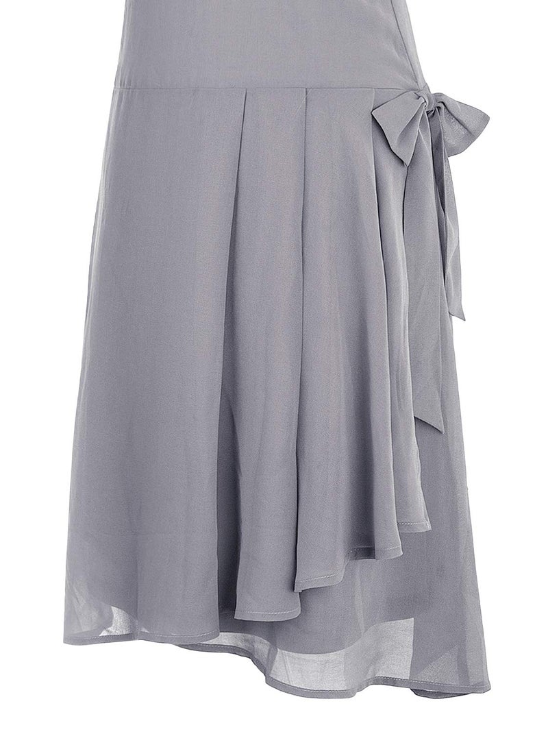 Vijiv Womens 1920s Inspired Flapper Dress High Tea Drape with Bow Fashion Roaring 20s Great Gastby Dress Silver Large - Image 2