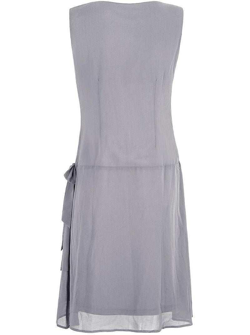 Vijiv Womens 1920s Inspired Flapper Dress High Tea Drape with Bow Fashion Roaring 20s Great Gastby Dress Silver Large - Image 5