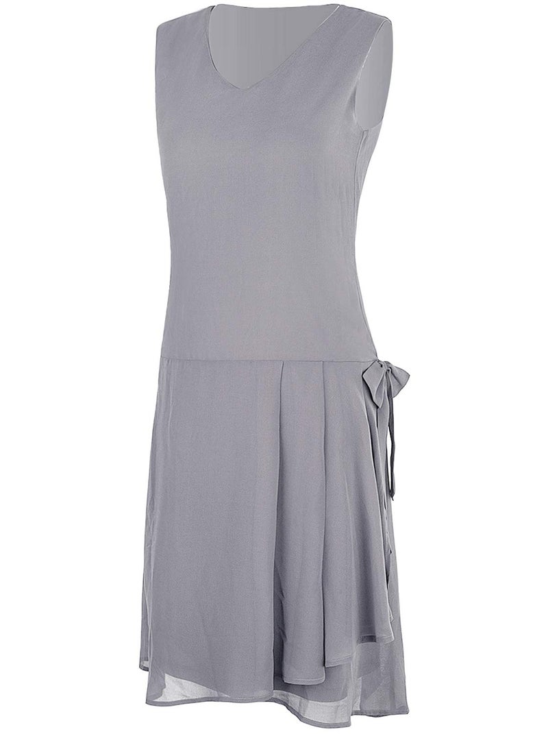 Vijiv Womens 1920s Inspired Flapper Dress High Tea Drape with Bow Fashion Roaring 20s Great Gastby Dress Silver Large - Image 3