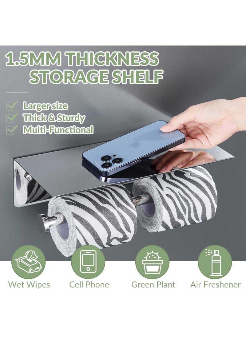 APLusee Double Toilet Paper Holder with Shelf Polished Chrome  APLusee SUS304 Stainless Steel Contemporary Bathroom Tissue Roll Holder Cell Phone Storage Rack  - Image 5