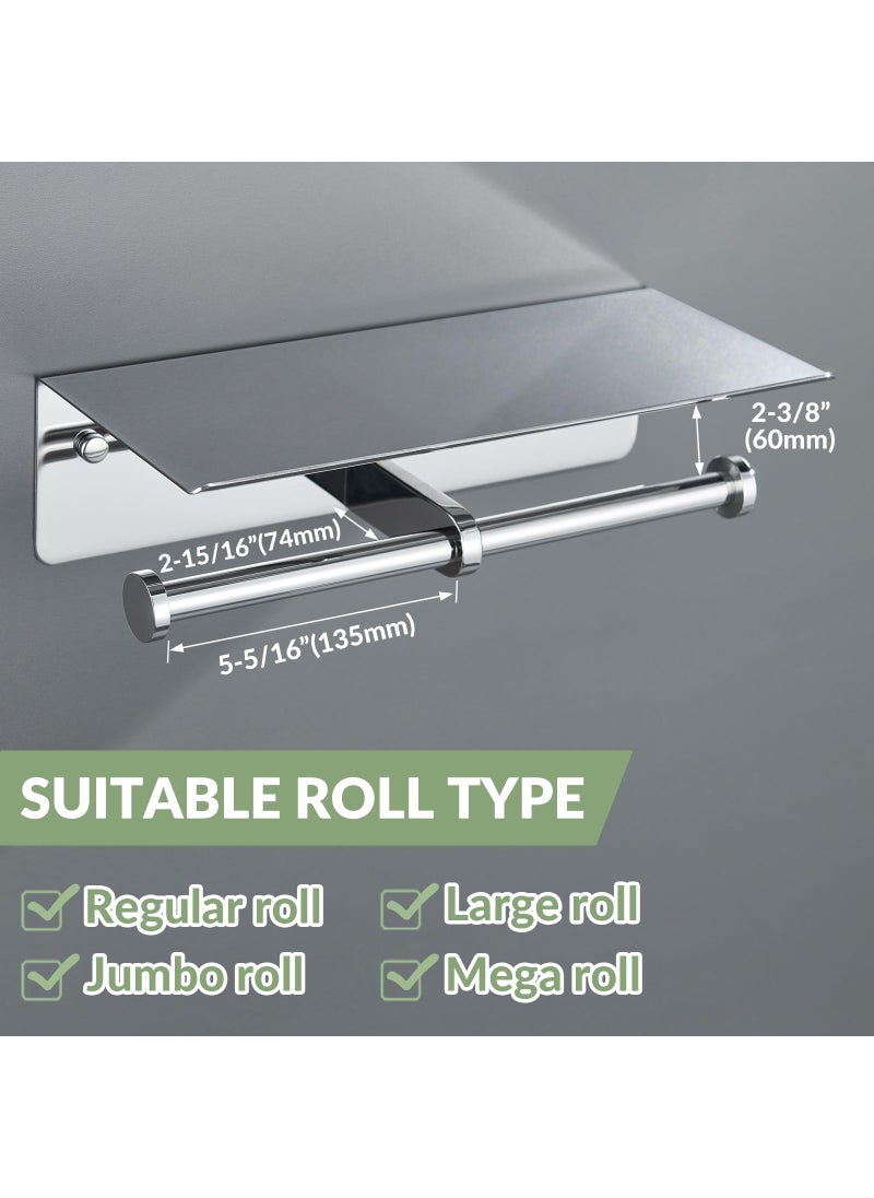APLusee Double Toilet Paper Holder with Shelf Polished Chrome  APLusee SUS304 Stainless Steel Contemporary Bathroom Tissue Roll Holder Cell Phone Storage Rack  - Image 4