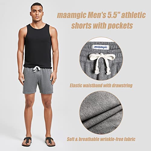 maamgic Mens Athletic Gym Shorts 5.5" Elastic Waist Casual Pajama Pocket Jogger Men Workout Short Pants Light Grey Shorts Small - Image 2