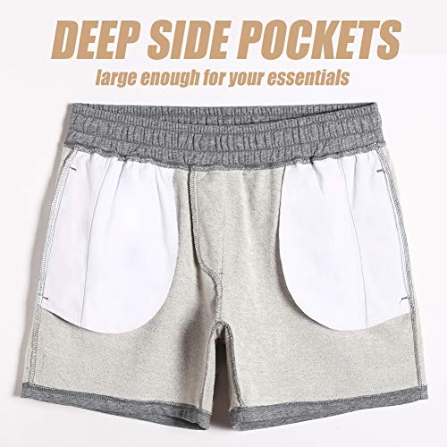 maamgic Mens Athletic Gym Shorts 5.5" Elastic Waist Casual Pajama Pocket Jogger Men Workout Short Pants Light Grey Shorts Small - Image 4