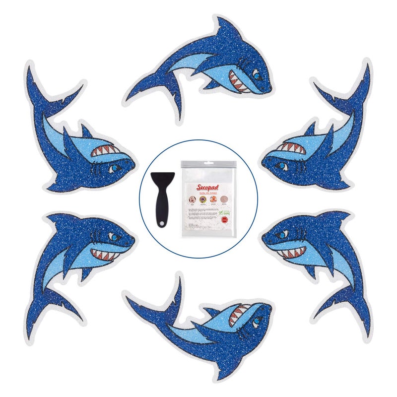 Secopad Non Slip Shark Bathtub Stickers 20 PCS Adhesive Kids Anti Slip Decal Treads for Shower and Bath Tub with Premium Scraper Each About 47 x 32