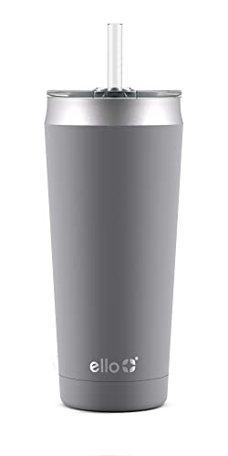Ello Beacon Vacuum Insulated Stainless Steel Tumbler with Optional Straw 24 oz Grey