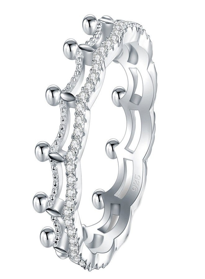 BORUO 925 Sterling Silver Ring, Cubic Zirconia Princess Crown Tiara Wedding Cz Band Eternity Ring Size 8 - Image 2