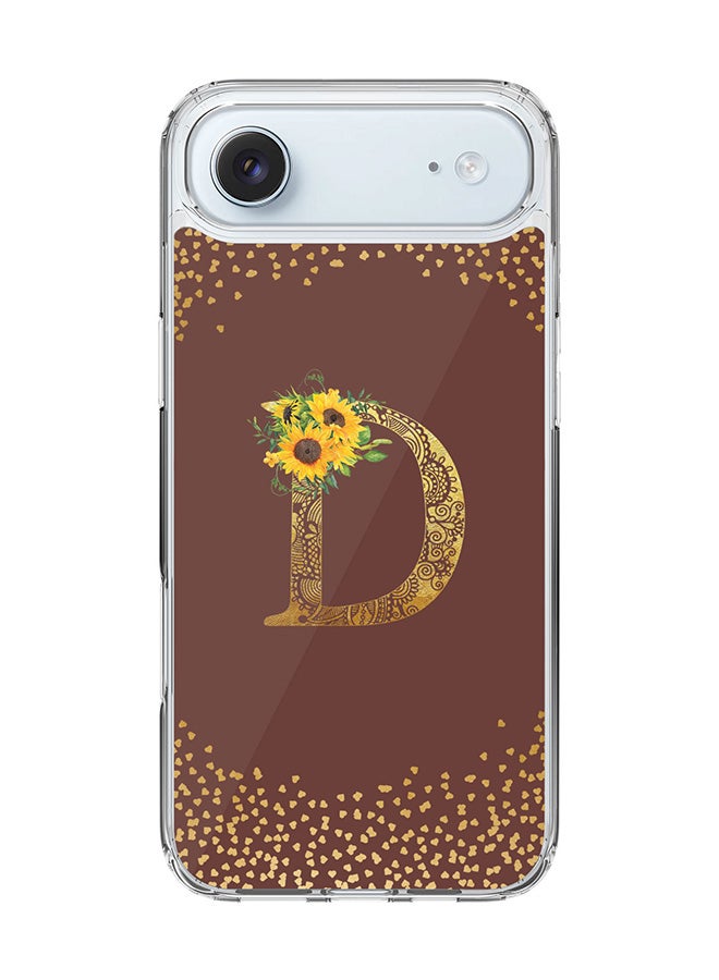 Stylizedd Classic Clear MagSafe Case for iPhone 17 Air , Hybrid Soft Case Flexible Edges Anti Drop TPU PC Gel Thin Transparent Cover [ Designed for iPhone 17 Air ] - Custom Monogram Initial Letter Floral Pattern Alphabet - D  (Brown )