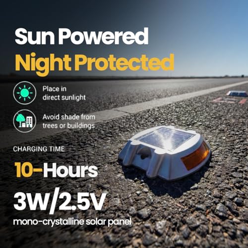 hardoll Solar Road Stud Light / Rechargeable 6 LED Lamp Waterproof Outdoor Lantern Step Pathway Lights for Security Driveway (Yellow Flashing, Pack of 2)(Metal) - Image 3