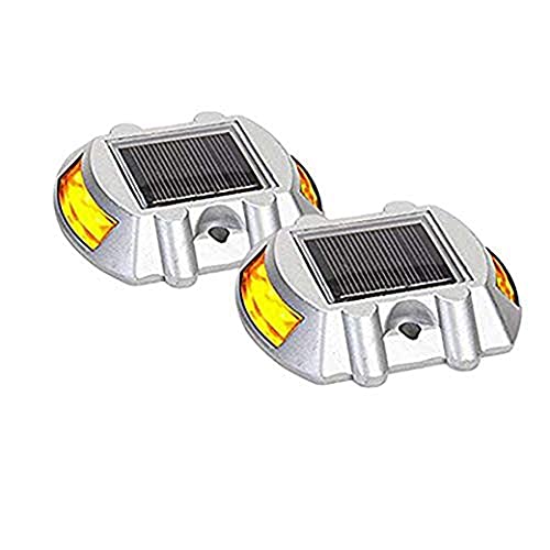 hardoll Solar Road Stud Light / Rechargeable 6 LED Lamp Waterproof Outdoor Lantern Step Pathway Lights for Security Driveway (Yellow Flashing, Pack of 2)(Metal) - Image 1