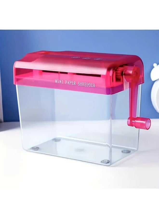 Manual Paper Shredder Portable Desk Organizer Secure Document Destruction Rose Red - Image 1
