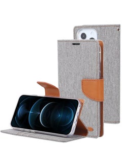 Case Cover For iPhone 13 Pro GOOSPERY CANVAS DIARY Cross Texture Horizontal Flip Leather Case with Holder& Card Slots & Wallet Grey