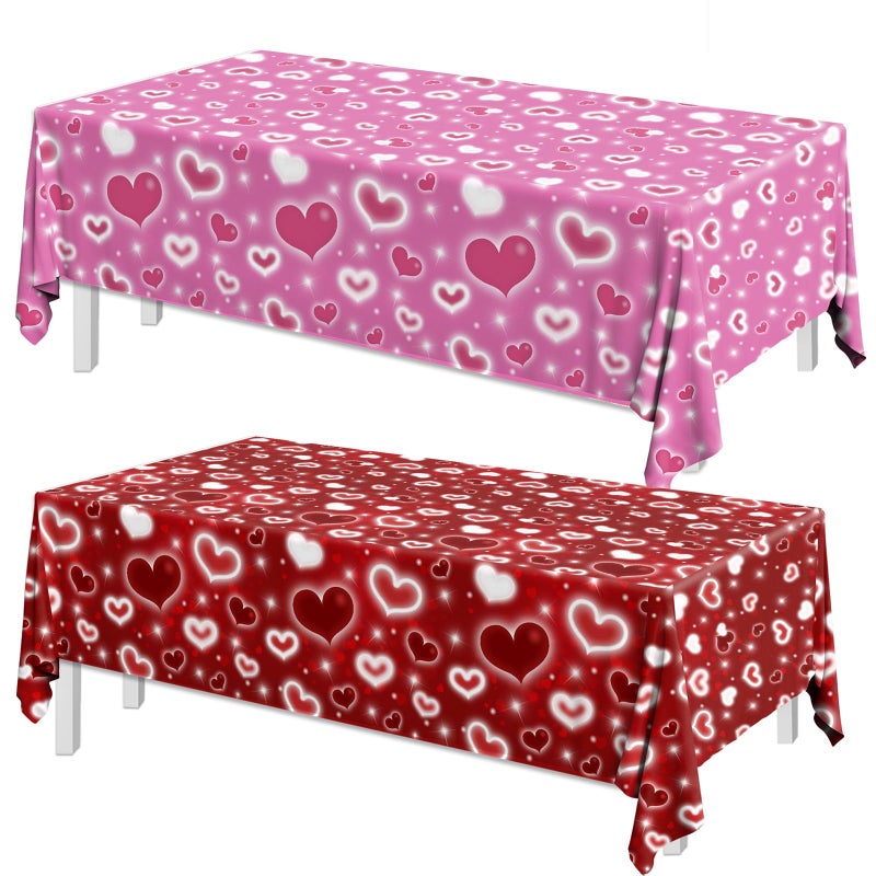 TEMYAXU 2Pieces Valentines Day Tablecloth, Early 2000s Glitter Red Heart Table Cover Love Heart Tablecloth and Pink Heart Table Cloth, for Valentine Day Galentines Day Wedding Anniversary Engagements - Image 1