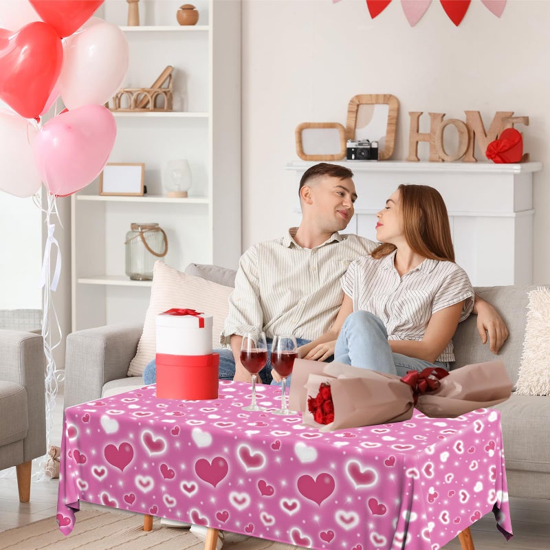 TEMYAXU 2Pieces Valentines Day Tablecloth, Early 2000s Glitter Red Heart Table Cover Love Heart Tablecloth and Pink Heart Table Cloth, for Valentine Day Galentines Day Wedding Anniversary Engagements - Image 3
