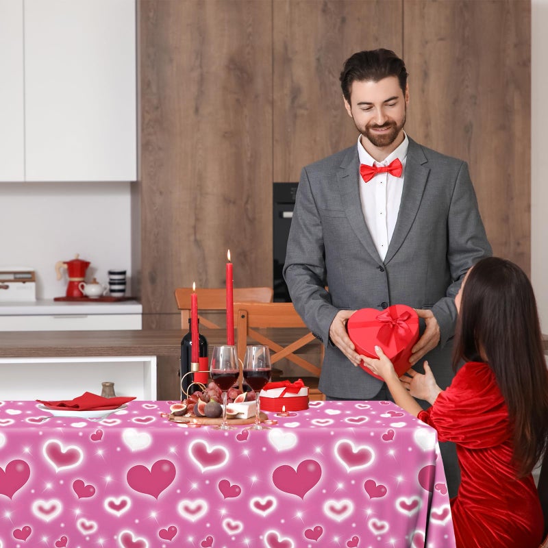 TEMYAXU 2Pieces Valentines Day Tablecloth, Early 2000s Glitter Red Heart Table Cover Love Heart Tablecloth and Pink Heart Table Cloth, for Valentine Day Galentines Day Wedding Anniversary Engagements - Image 5