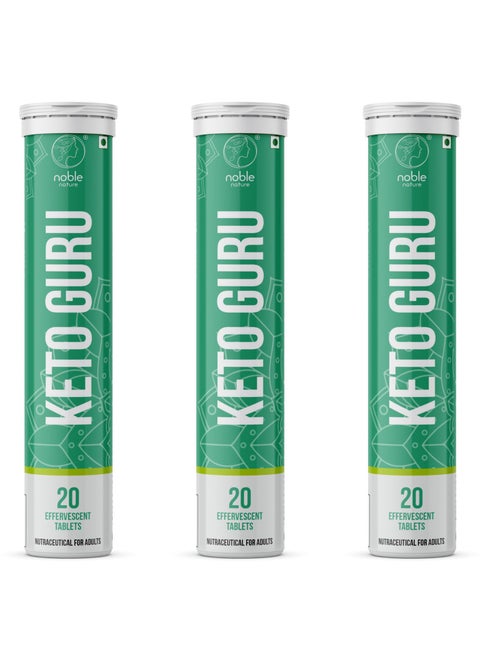 Keto Guru Effervescent Tablets for Weight Loss with Garcinia Cambogia & L-Glutamine Supplement | 20 Effervescent Tablets | Vitamin B1, B3 & B6 (3 Pack, 60 Tablets)