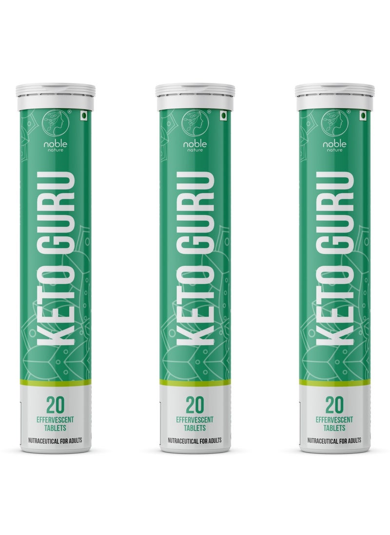noble nature Keto Guru Effervescent Tablets for Weight Loss with Garcinia Cambogia & L-Glutamine Supplement | 20 Effervescent Tablets | Vitamin B1, B3 & B6 (3 Pack, 60 Tablets)  - Image 1