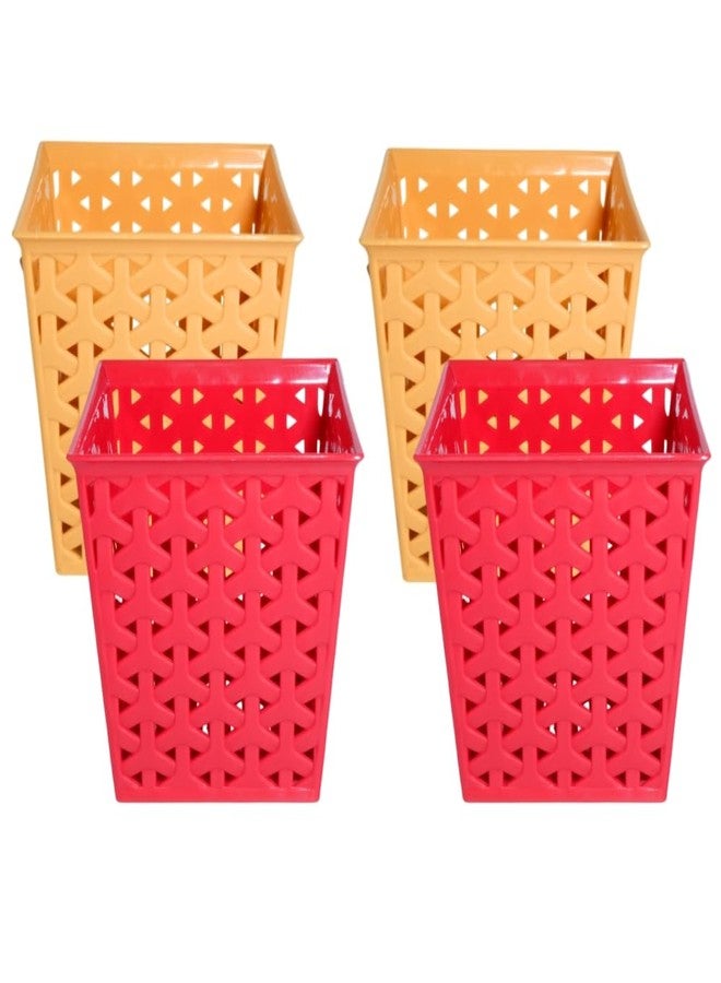 MORVI Linea Square Plastic Multipurpose Organizer For Kitchen, Bathroom, Salon, Office|Stationery,Cutlery,Pen,Makeup Brushes Holder|Hanging Toothbrush Stand |Pack Of 4 | PEACH RED - Image 1