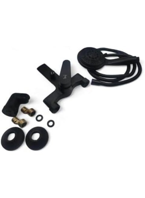 Luxury black shower set with sophisticated mixer and circular shower head - modern design for a stylish look