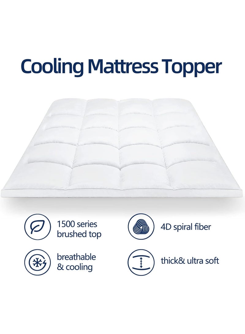 7 cm Thick Queen Size Mattress Topper, White, 200 x 150 cm | 600GSM, CertiPUR-US, Pressure Relief, Breathable Cover, Pressure |Point Support, 1cm Stripe, 4 Sided Elastic, Includes 2 Pillow Covers