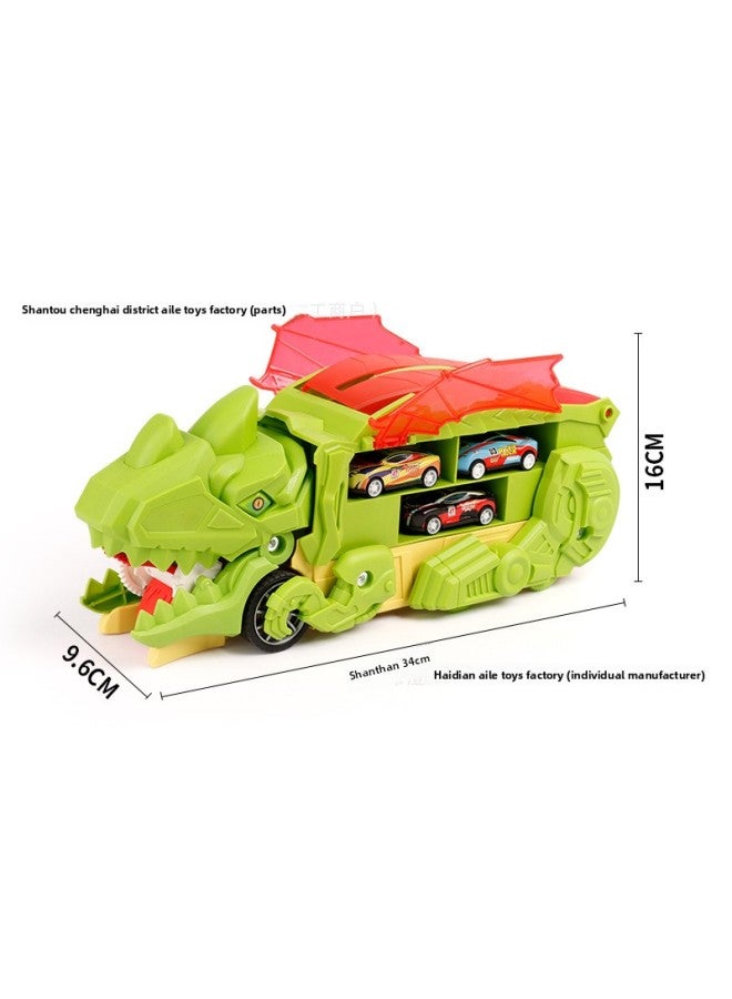 Children's Dinosaur Devouring Car Catapult Sliding Transport Track Storage Alloy Car Educational Toys Car-Color:English Sealed Color Box [light Green] Swallowing Transformed Dinosaur + 6 Alloy Cars  - Image 5
