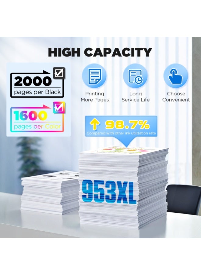 دي دبليو خراطيش حبر متوافقة مع DW 953XL لطابعات HP 953XL 953 مزودة بشريحة جديدة متوافقة مع طابعات HP OfficeJet Pro 8715 8710 8210 8218 8720 8725 8728 8730 8740 7730 7720 7740 (عبوة من 4 قطع) - Image 2