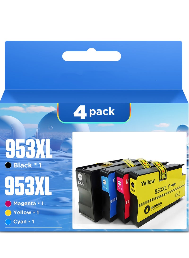 دي دبليو خراطيش حبر متوافقة مع DW 953XL لطابعات HP 953XL 953 مزودة بشريحة جديدة متوافقة مع طابعات HP OfficeJet Pro 8715 8710 8210 8218 8720 8725 8728 8730 8740 7730 7720 7740 (عبوة من 4 قطع) - Image 1