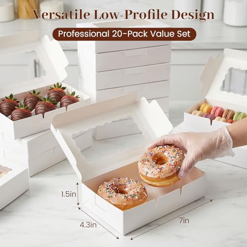 VGOODALL 20PCS Cookie Boxes 7x43x15 Inches White Bakery Boxes with Window Cupcake Containers for Gift Giving Treat Dessert StrawberriesMuffins - Image 3