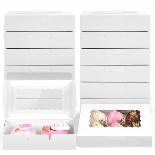 VGOODALL 20PCS Cookie Boxes 7x43x15 Inches White Bakery Boxes with Window Cupcake Containers for Gift Giving Treat Dessert StrawberriesMuffins - Image 1
