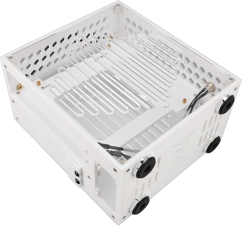 حالة كمبيوتر صغيرة بيضاء من نوع Mini ITX بمقبض وزجاج جانبي كامل يدعم بطاقات الرسوميات حتى 320 مم - Image 3
