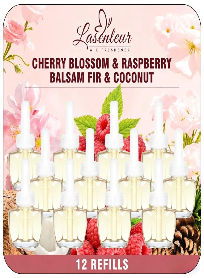 عبوات معطر جو كهربائية للمنزل، 12 عبوة، 7.92 أونصة سائلة، بروائح صيفية من زهر الكرز والتوت وجوز الهند وشجرة التنوب البلسمي، مناسبة للحمام، متوافقة مع معطرات الجو من إير ويك وجليد. - Image 1