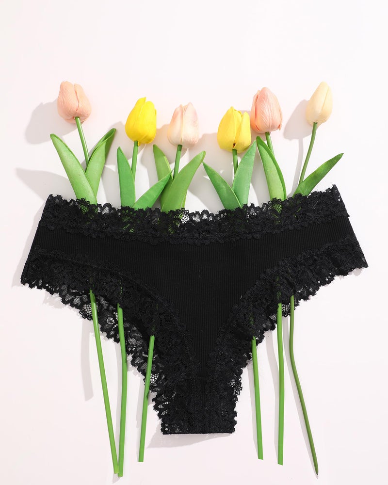Sth Big Womens Cotton Underwear Sexy Lace Brazilian Panties Soft Breathable Cotton Cheeky Underwear for Ladies 6 Pack (6B, Medium) Black - Image 5