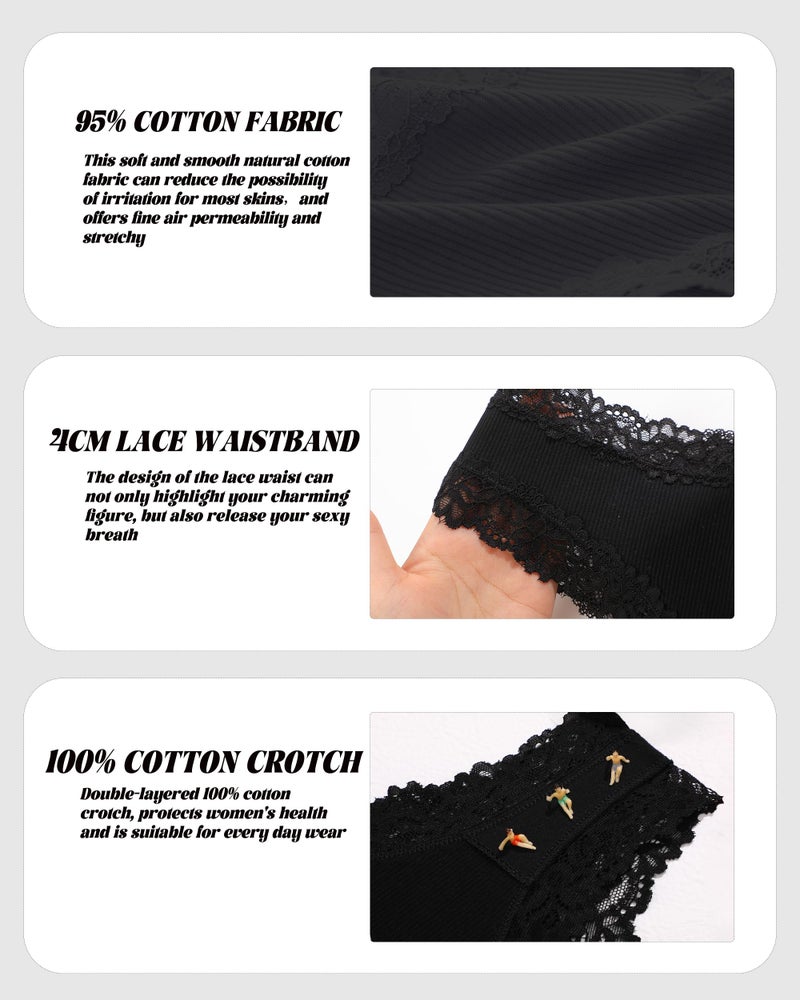 Sth Big Womens Cotton Underwear Sexy Lace Brazilian Panties Soft Breathable Cotton Cheeky Underwear for Ladies 6 Pack (6B, Medium) Black - Image 3