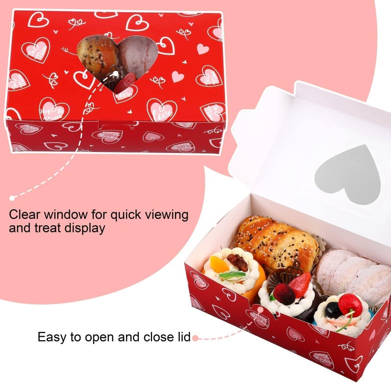 MIMIND 24 Pack Valentines Day Treat Boxes Valentine Cupcake Bakery Boxes Heart Cookie Candy Container Goody Box with Heart Window Tags for Holiday Pastries, Anniversary Party Gifts - Image 3