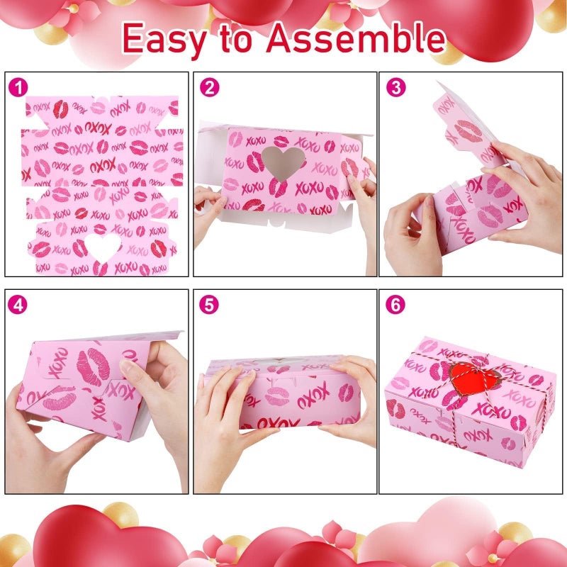 MIMIND 24 Pack Valentines Day Treat Boxes Valentine Cupcake Bakery Boxes Heart Cookie Candy Container Goody Box with Heart Window Tags for Holiday Pastries, Anniversary Party Gifts - Image 5