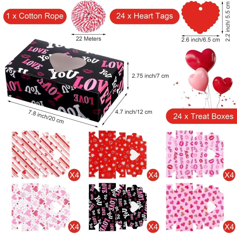 MIMIND 24 Pack Valentines Day Treat Boxes Valentine Cupcake Bakery Boxes Heart Cookie Candy Container Goody Box with Heart Window Tags for Holiday Pastries, Anniversary Party Gifts - Image 2